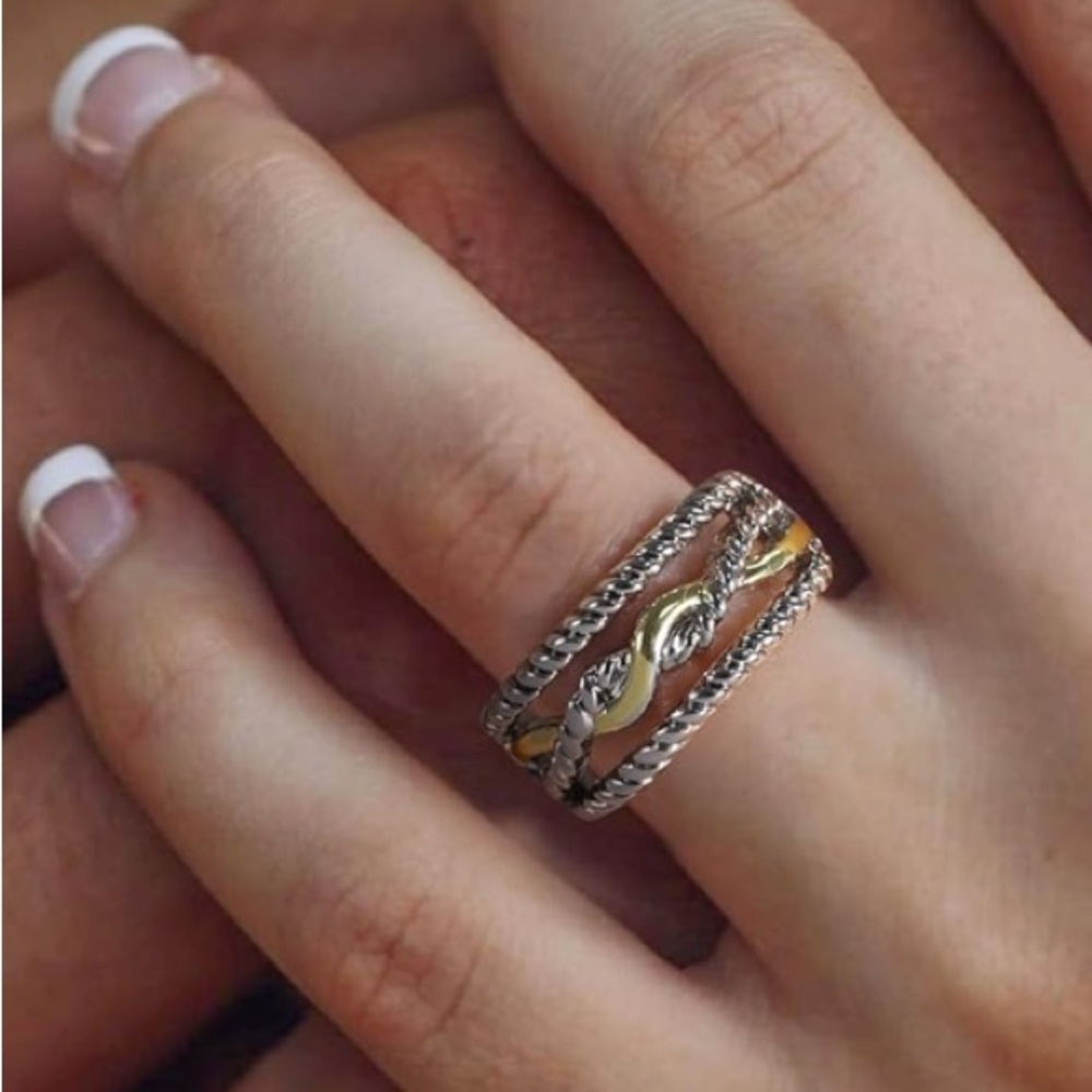 NEW Cross Cable Twist Band Ring 18K Gold Plated Gold & Silver Mixed Metals